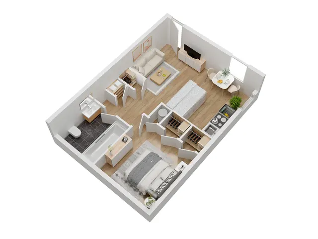 1 Bedroom 1 Bathroom apartment floor plan at Westmoreland Estates Huntington WV, 710 Sq. Ft.